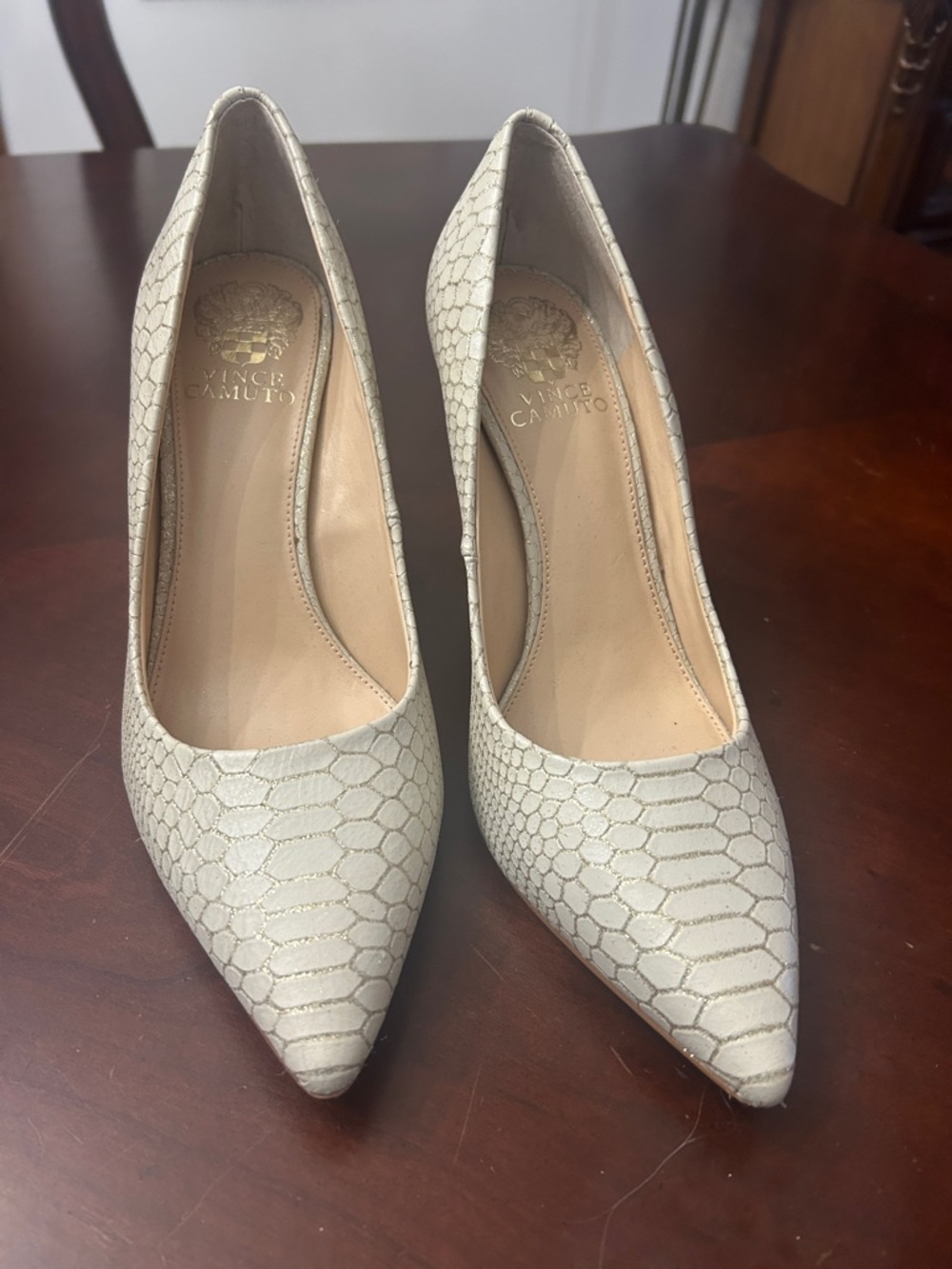 Vince Camuto Ivory Hex-Pattern Pointed-Toe Pumps